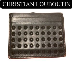 CHRISTIAN LOUBOUTIN Kios Spiked Card Holder w/Auth Cards, Box, & Dust Bag. EUC